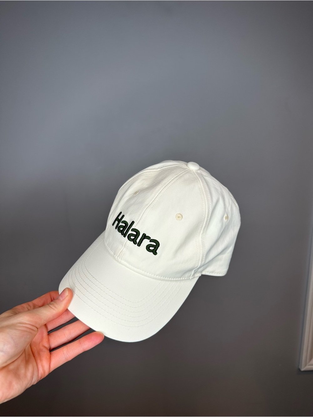 HALARA White Baseball Cap with Black Logo